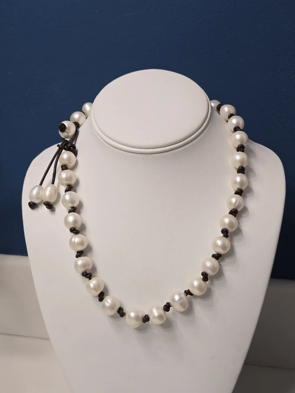 Artisan Fresh Water Pearl Necklace with Dark Brown Cord